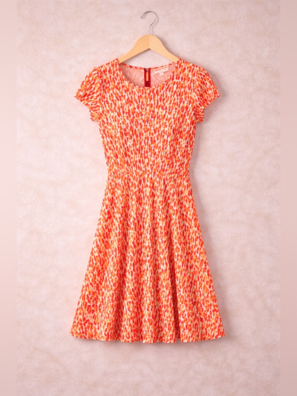 Michael Kors Orange and White Patterned Fit-and-Flare Mini Dress